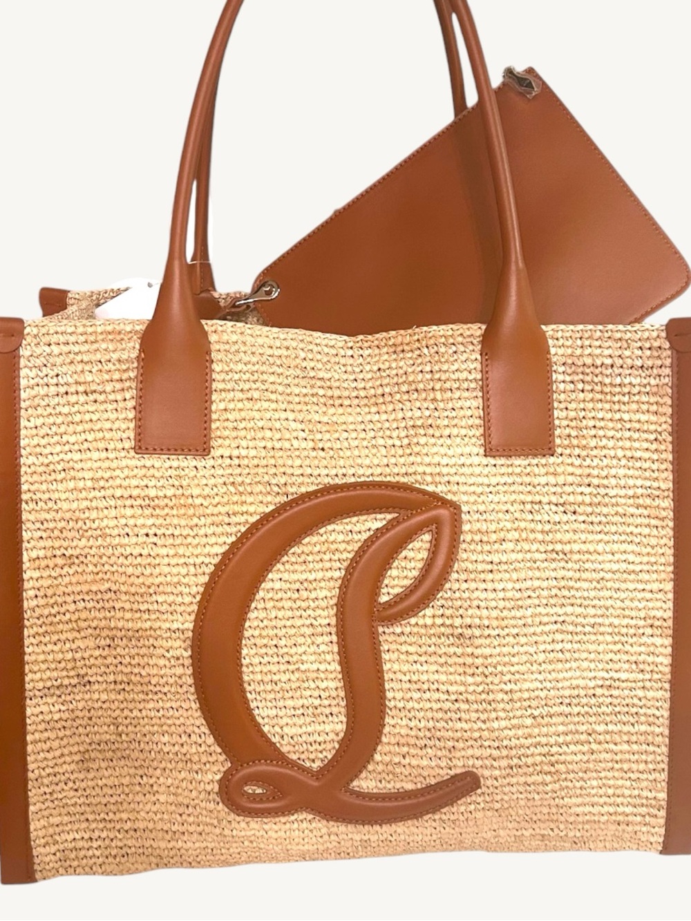 NWT Christian Louboutin Large By My Side Raffia Tote Bag Woven Travel Summer - Picture 6 of 16